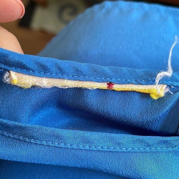 Vintage 80sâroyal blue polyester gathered shoulder long sleeveâblouse - Picture 9 of 9